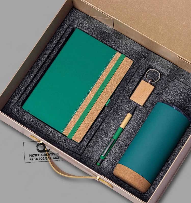 Custom Branded Cork Bottom Corporate Gift Set Teal Green