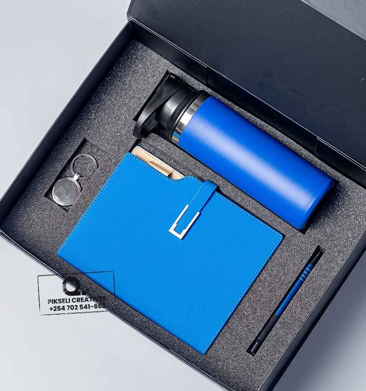Custom Branded 4 in 1 Dual Flask Gift Set Blue - Image 1