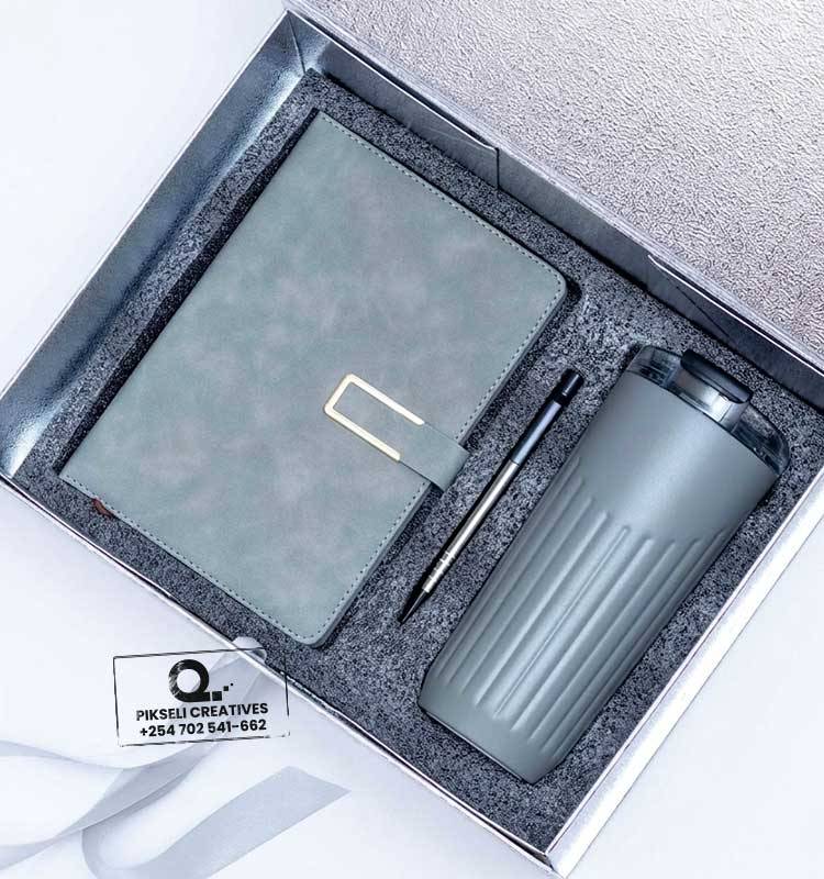Custom Branded 3 in 1 Magnetic Buckle Gift Set Grey - Image 1