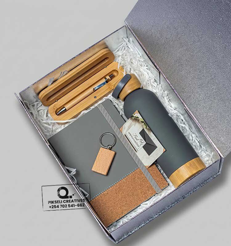 Custom Branded 4 in 1 Woodbase and Top Gift Set Grey - Image 1