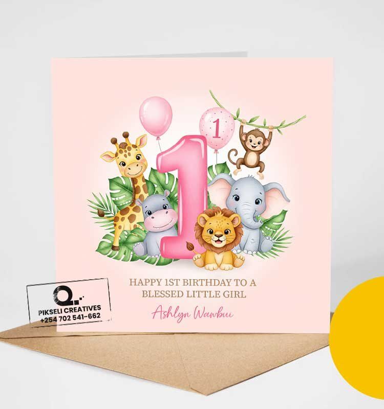 Ashlyn Wambui's Blessed 1st Birthday Greeting Card - Image 1