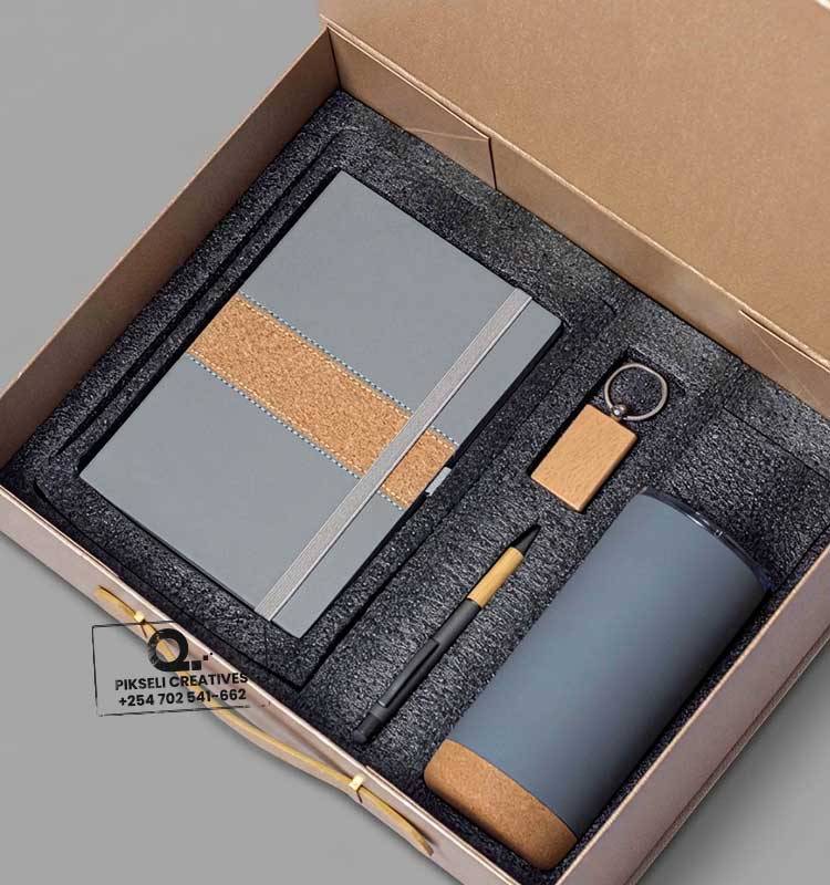 Custom Branded Cork Bottom Corporate Gift Set Grey