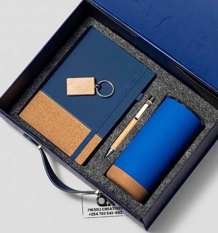 Custom Branded Cork Bottom Gift Set Blue