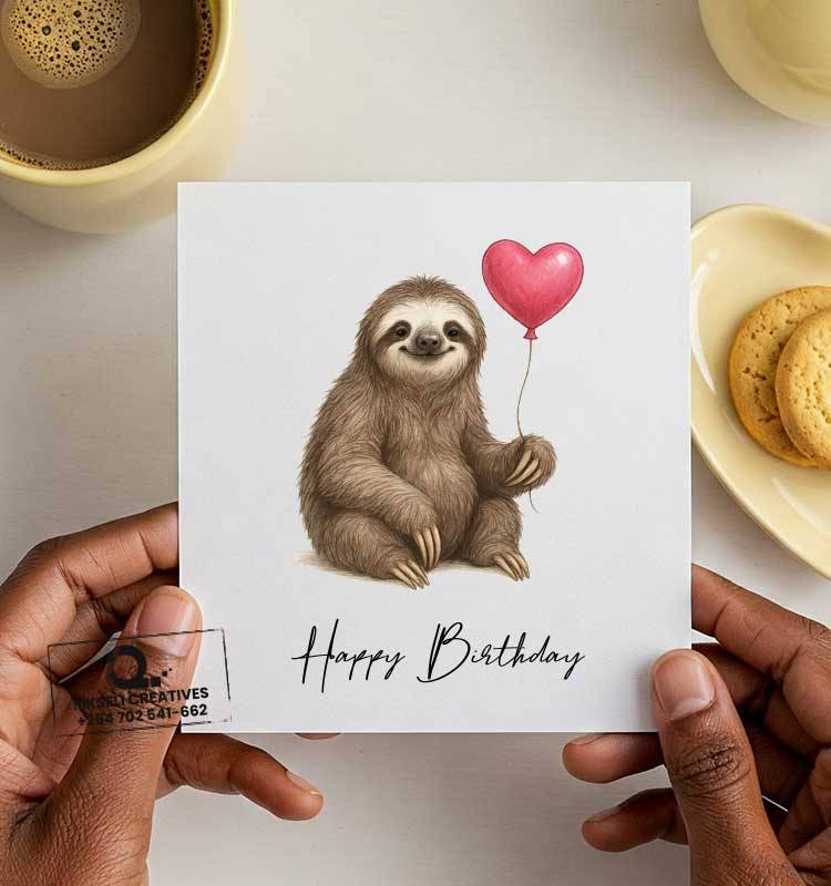 Cute-Smiling-Sloth-Happy-Birthday-Greeting-Card - Image 1
