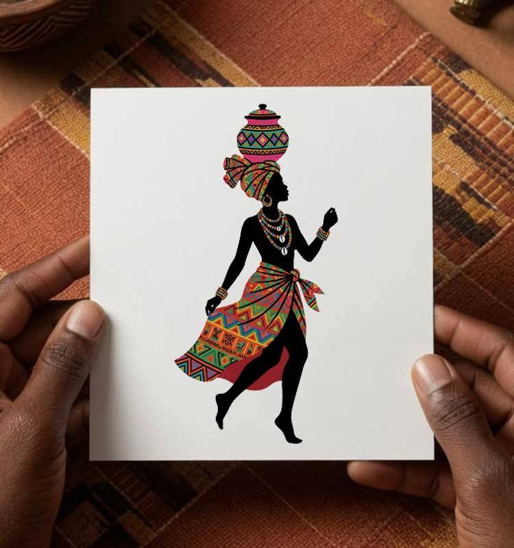Cute-Traditional-Swahili-Lady-Dance-Art-Greeting-Card-Pikseli-Creatives - Image 1