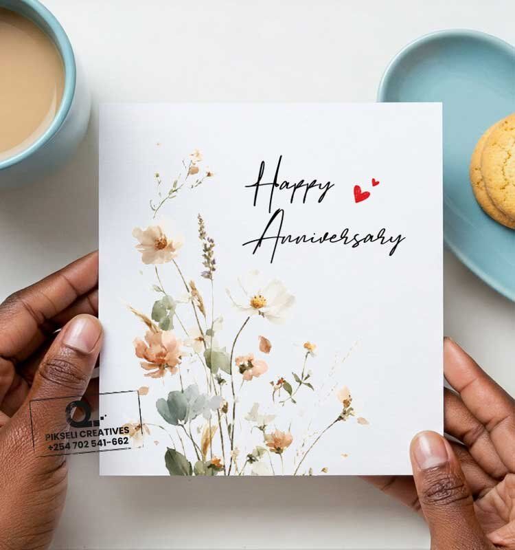 Cute Happy Anniversary Floral Greeting Card - Image 1
