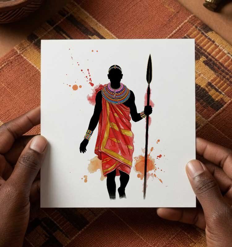 Traditional-Young-African-Warrior-Art-Greeting-Card-Pikseli-Creatives - Image 1