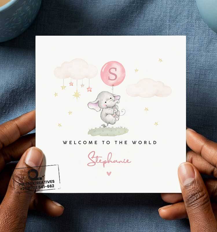 Welcome-to-the-World-Stephanie-Greeting-Card - Image 1