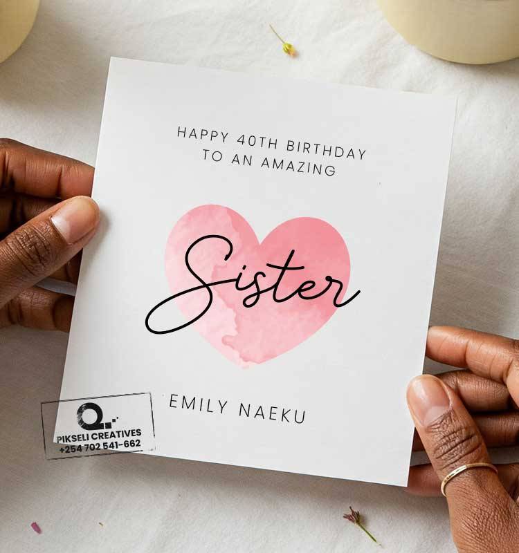 Amazing Sister 40th Happy Birthday Card - Emily Naeku - Image 1