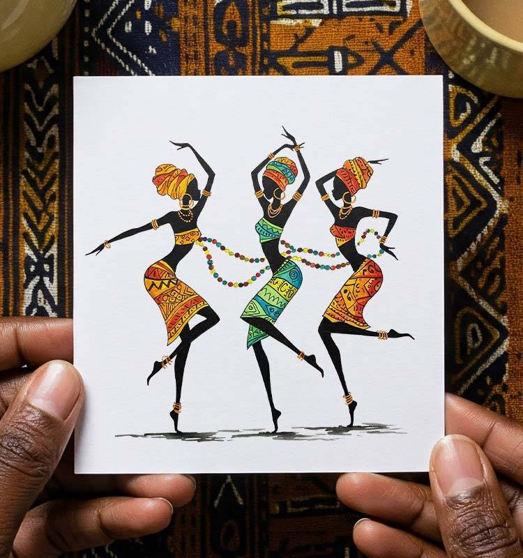 Pikseli---Cute-Swahili-Dance-Greeting-Card Cute Swahili Dance Greeting Card - Image 1