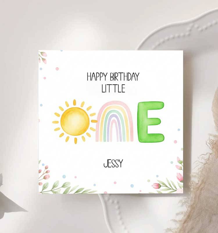 Jessy's 1st Birthday Greeting Card - Unisex - Image 1