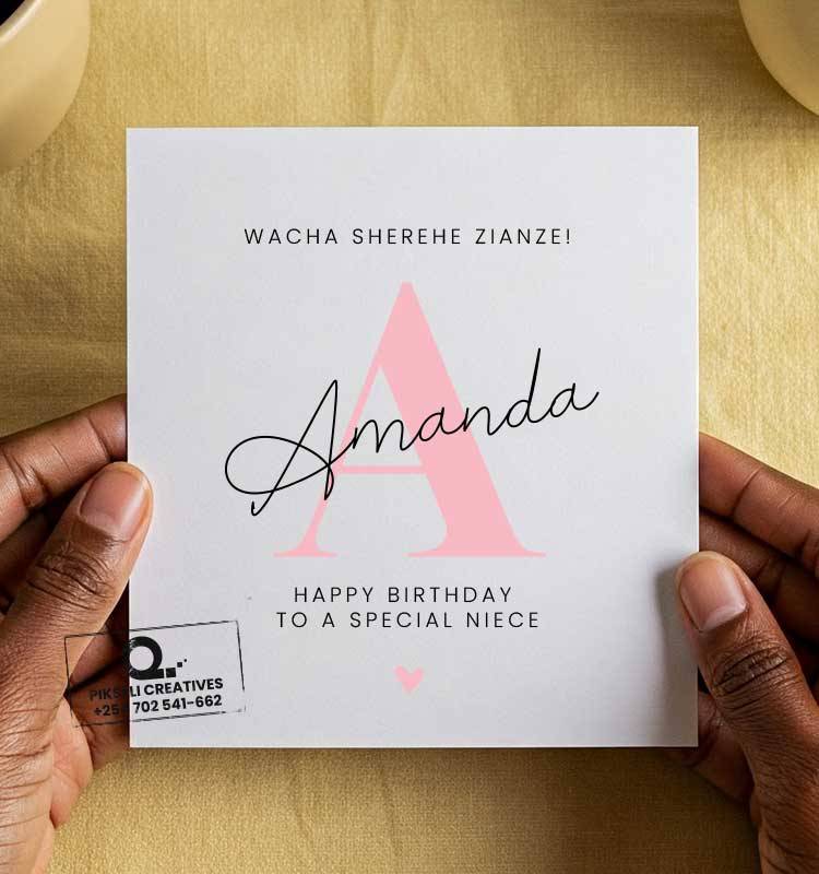 Happy-1st--Birthday---to-a-Special-Niece---Swahili---Customized-Name Special Niece Amanda Happy Birthday Card - Image 1