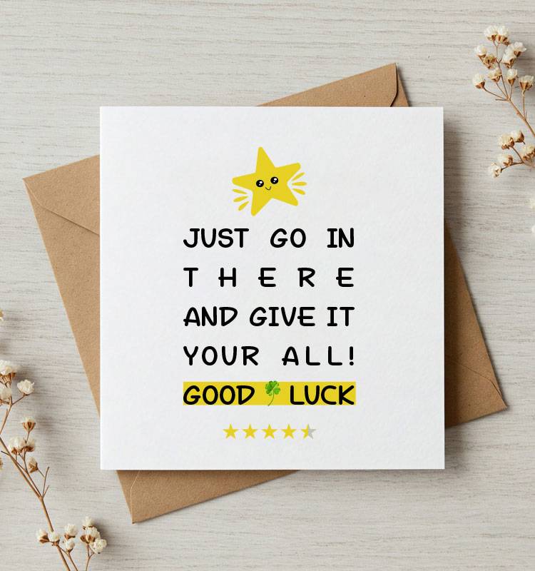 Just-go-in-there---Good-luck-exam-Card---Pikseli-Creatives Give it your all Exam Success Greeting Card - Image 1